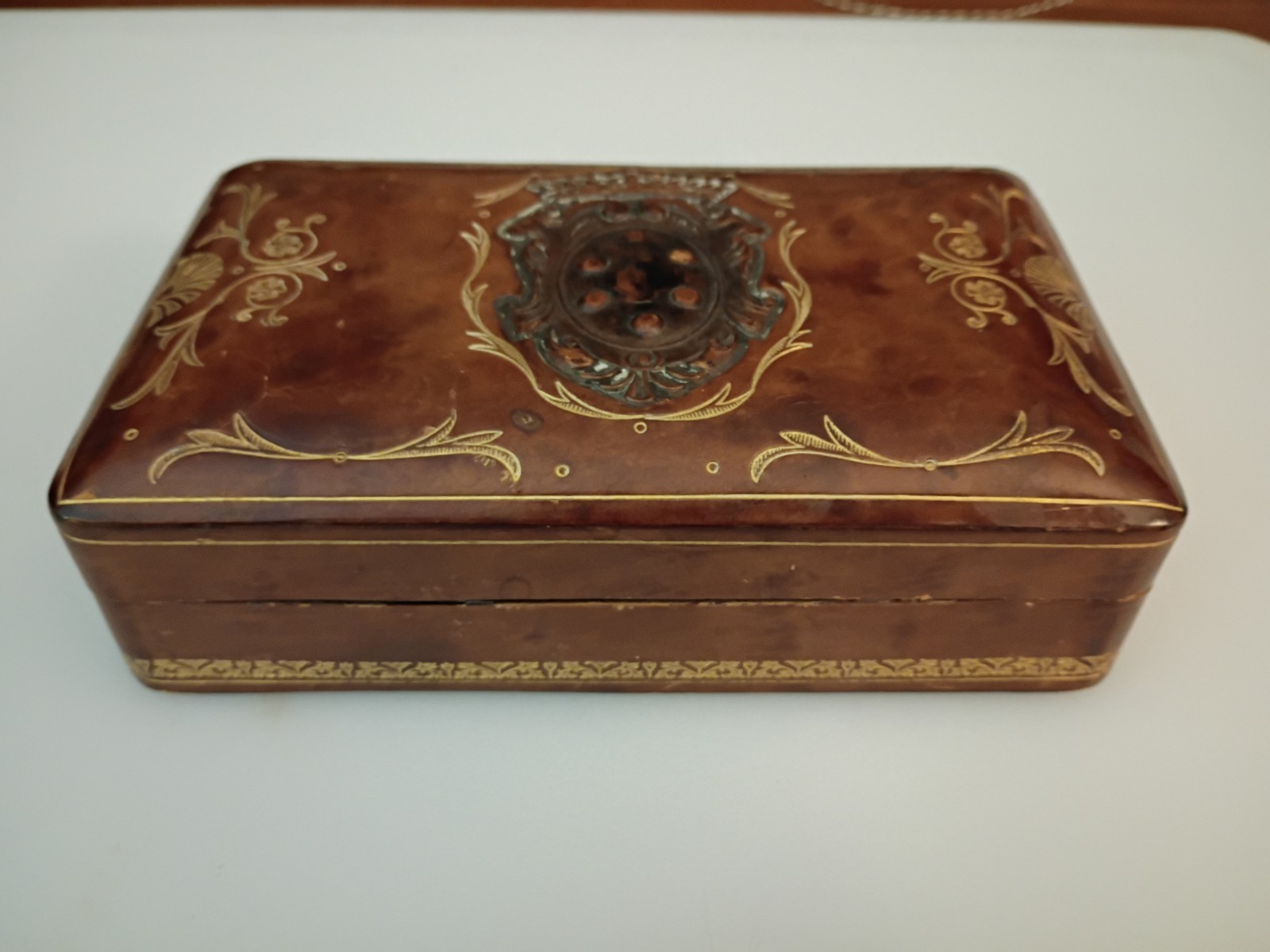 Rare A Antinori Roma Medici Crest Italian Leather Box Gilt Florentine Vintage