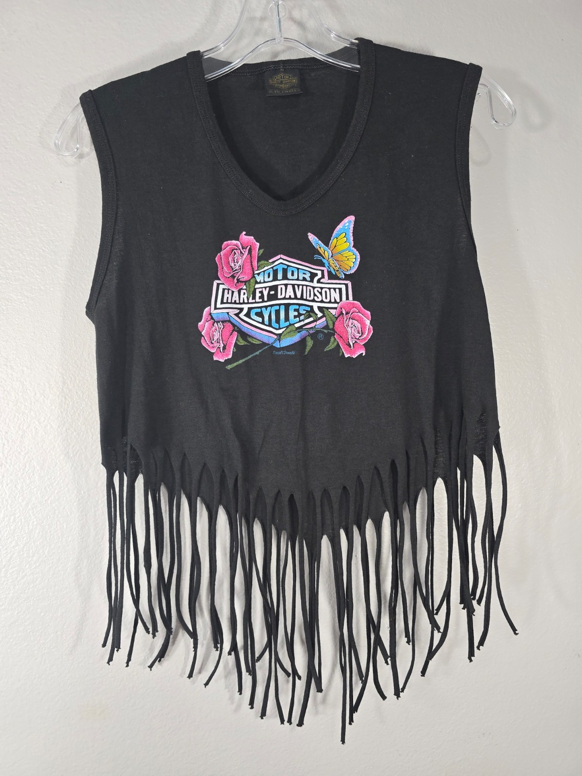 Vintage 1980s Fringe Harley Davidson Tank Top 3d Emblem Steve McDonald AE