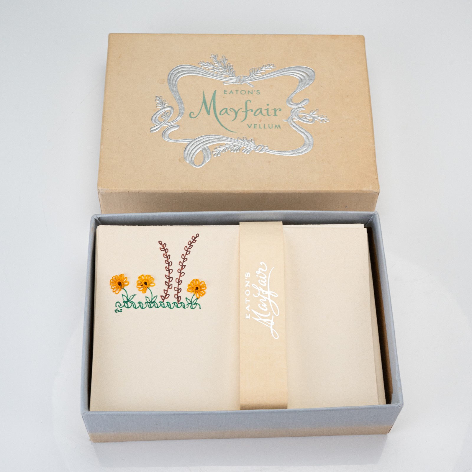 Vintage Eaton's Mayfair Vellum Fancy Embellished Thread Art Lacy Stationery Set