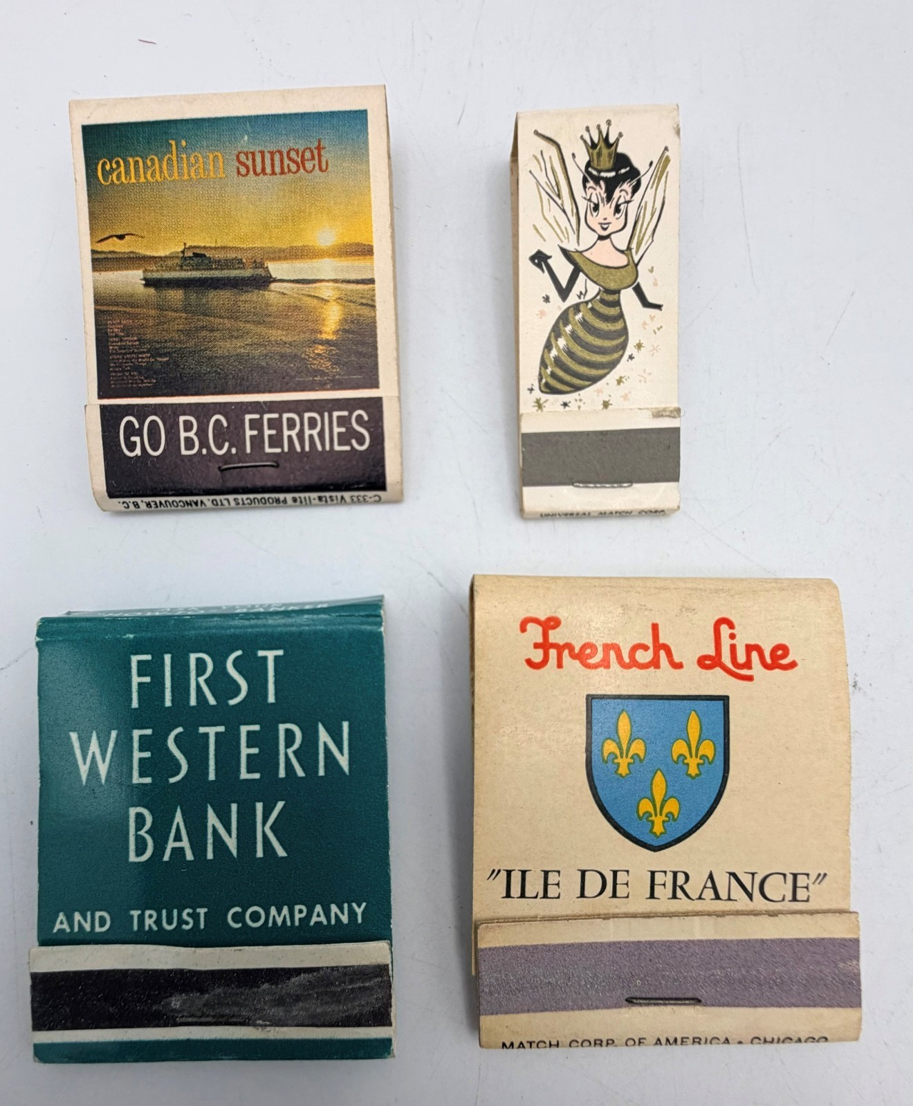 4 Vintage Advertising Matchbooks French Line BC Ferries First Western Bank