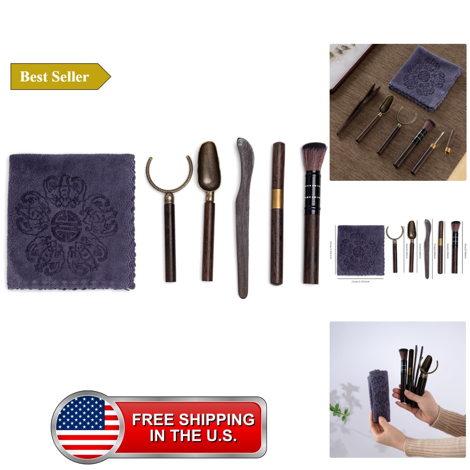 Black Wood Tea Service Tool Set of 6,Kongfu Tea Ceremony Accessories