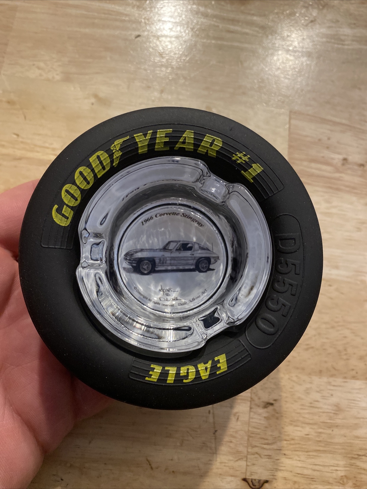 Goodyear Tire Ashtray Chevy Corvette Glass Rubber HOTROD NASCAR Car Truck Auto