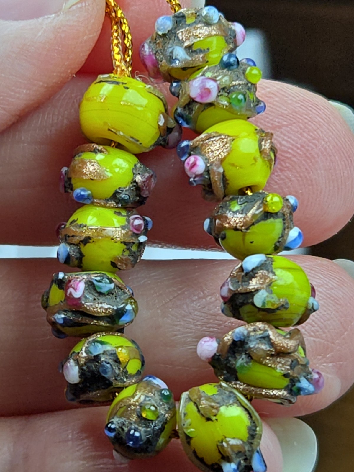 Ultra Rare Fancy Floral Bumpy Antique Venetian Glass Trade Bead African BEADS 
