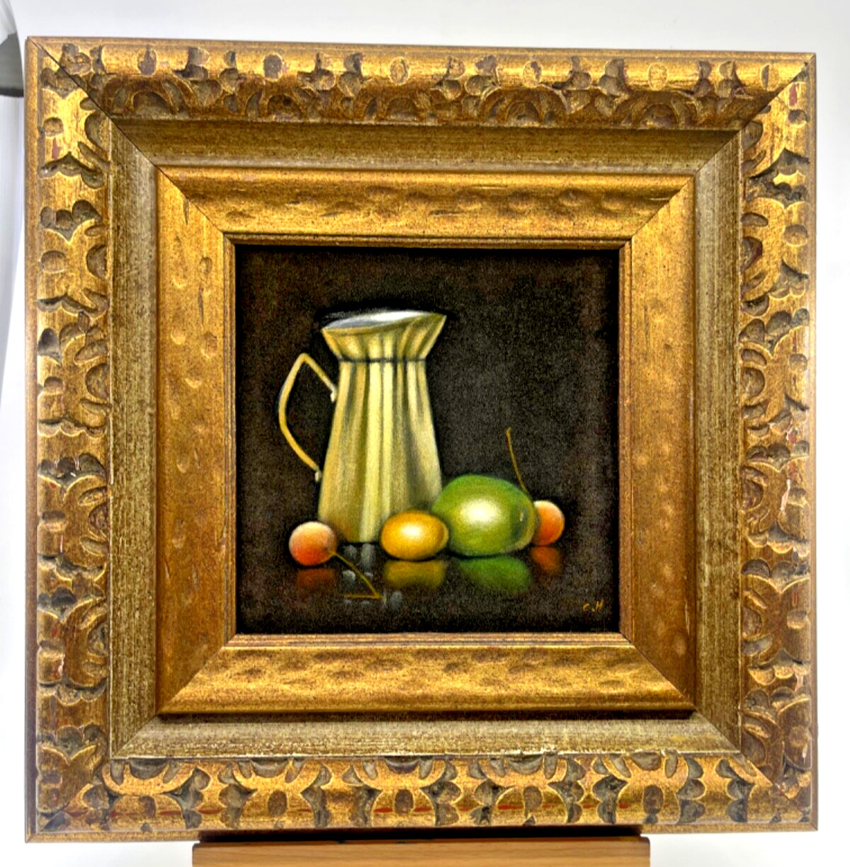 VTG MCM Black Velvet Still Life 1969 Mid Century Miniature Painting Signed Large