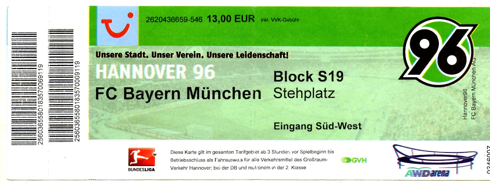 Ticket BL Hannover 96-Bayern Munich 2010/11