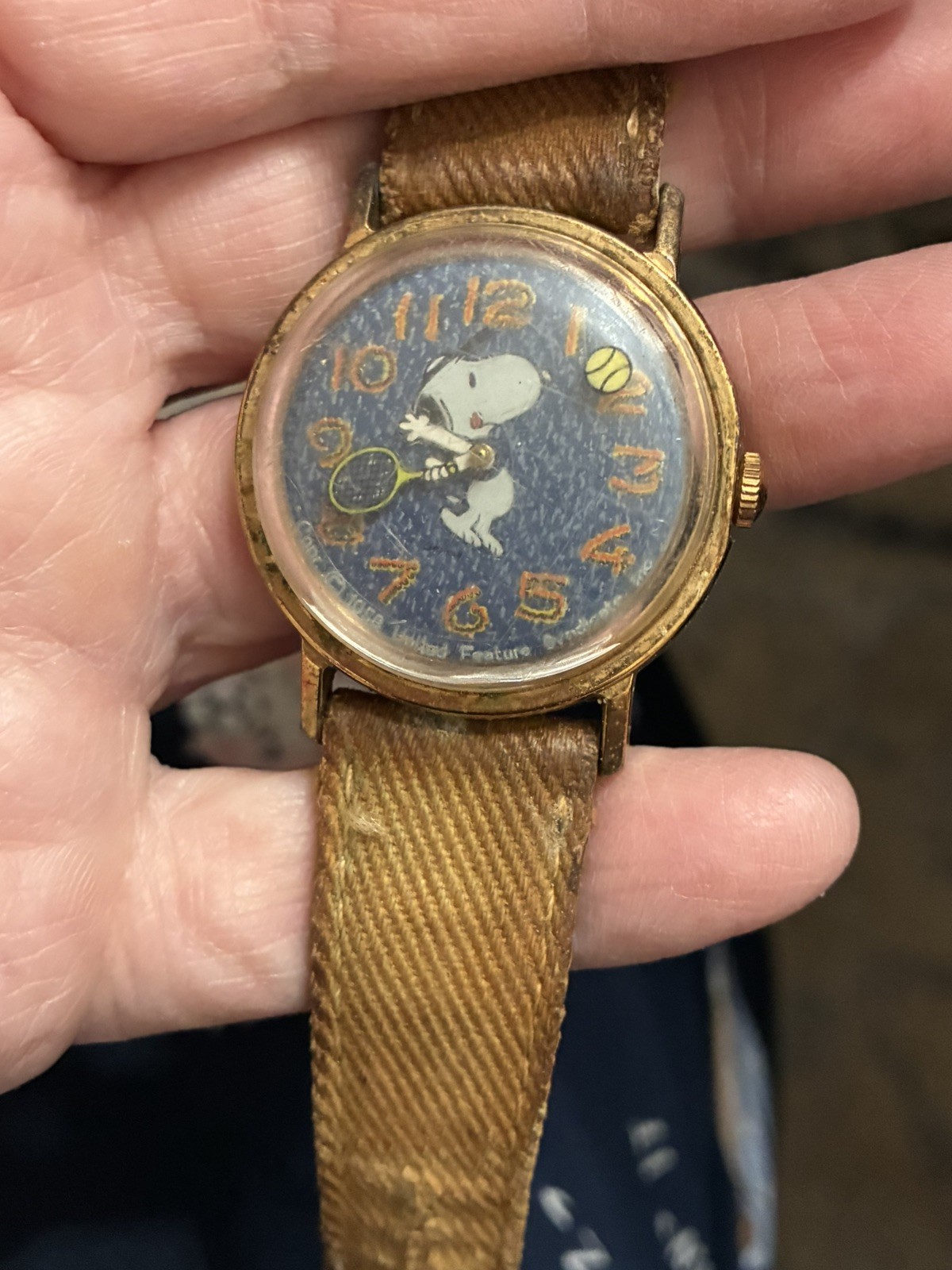 1970s Vintage Timex Snoopy Tennis Watch Blue Denim Textured Dial  (working)