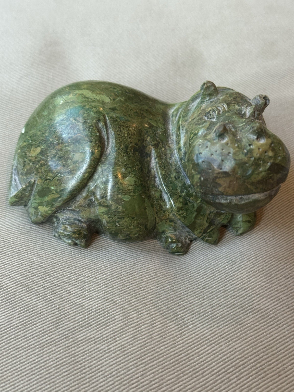 Vintage Verdite Serpentine 4.5” Carved African Hippo Hippopotamus Figurine