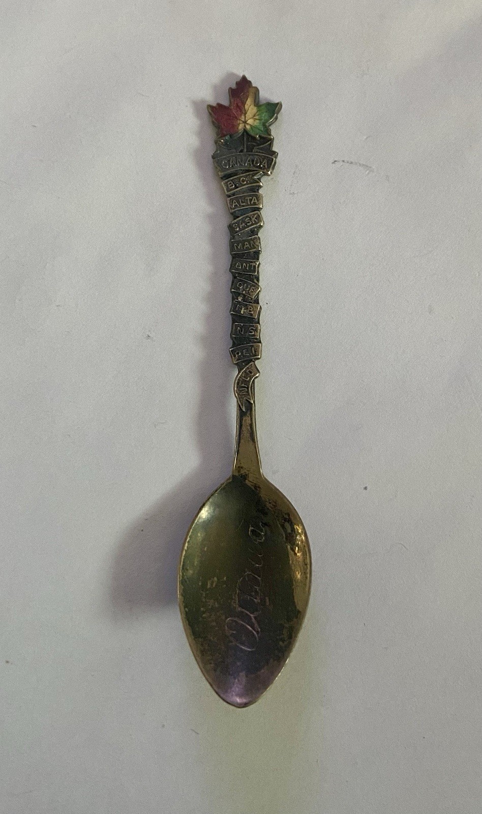 Vintage Sterling Silver Ottawa Provinces Maple Leaf Souvenir Spoon 7.25g