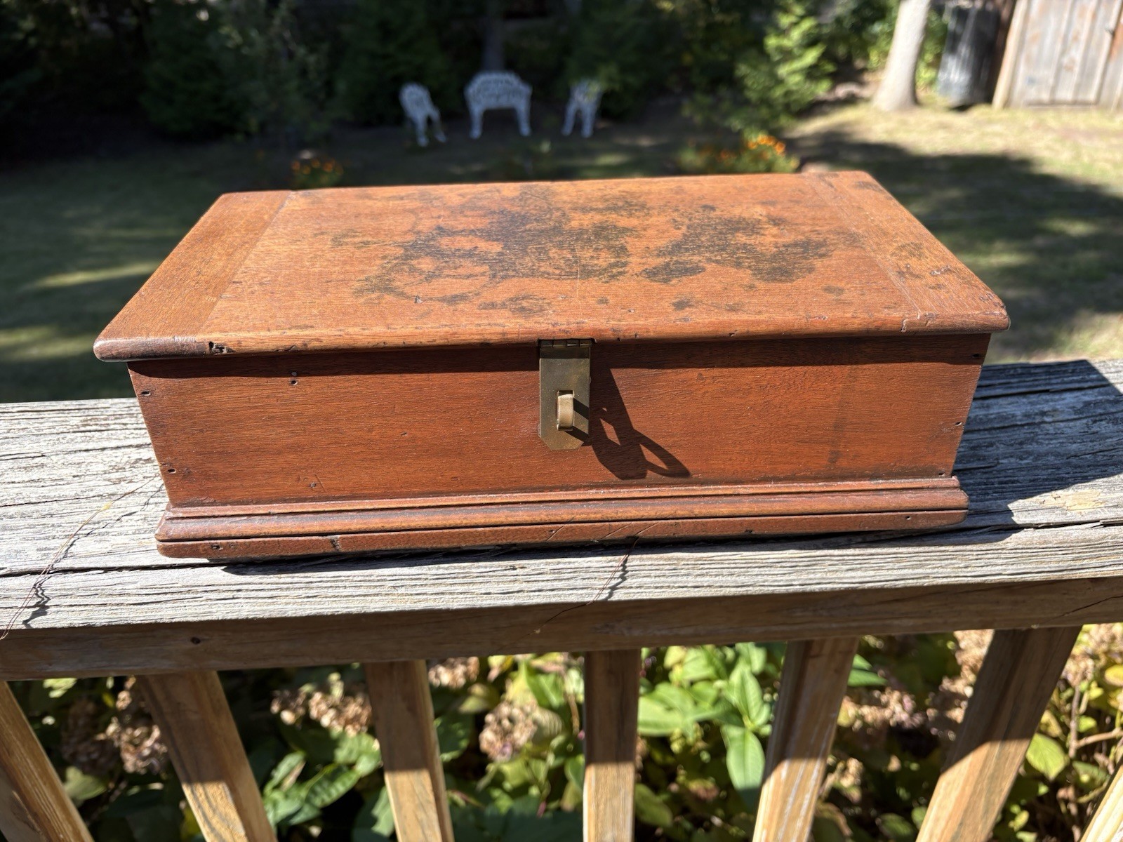 Antique 1800\'s Wooden Jewelry, Document or Keepsake Box With Brass Toggle Latch
