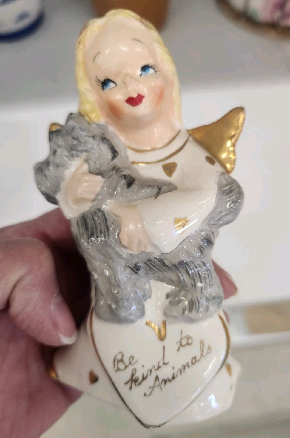 VTG 1956 YONA ORIGINAL Japan Ceramic “Be Kind To Animals” Angel Figurine 