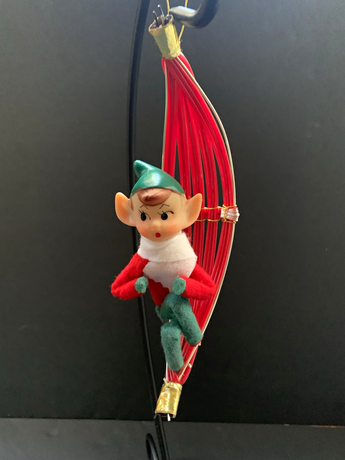 Vintage Knee Hugger Christmas Rubber Face Elf Pixie Ornament Hammock Swing Japan