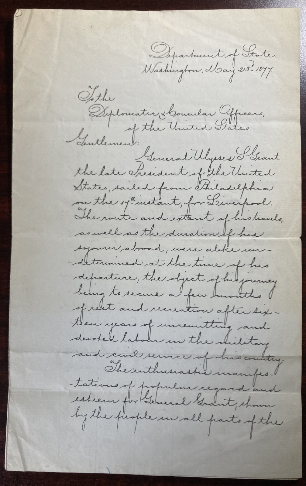 [U.S. GRANT] WILLIAM EVARTS-Signed-1877 State Dept. Letter of Introduction-Rare
