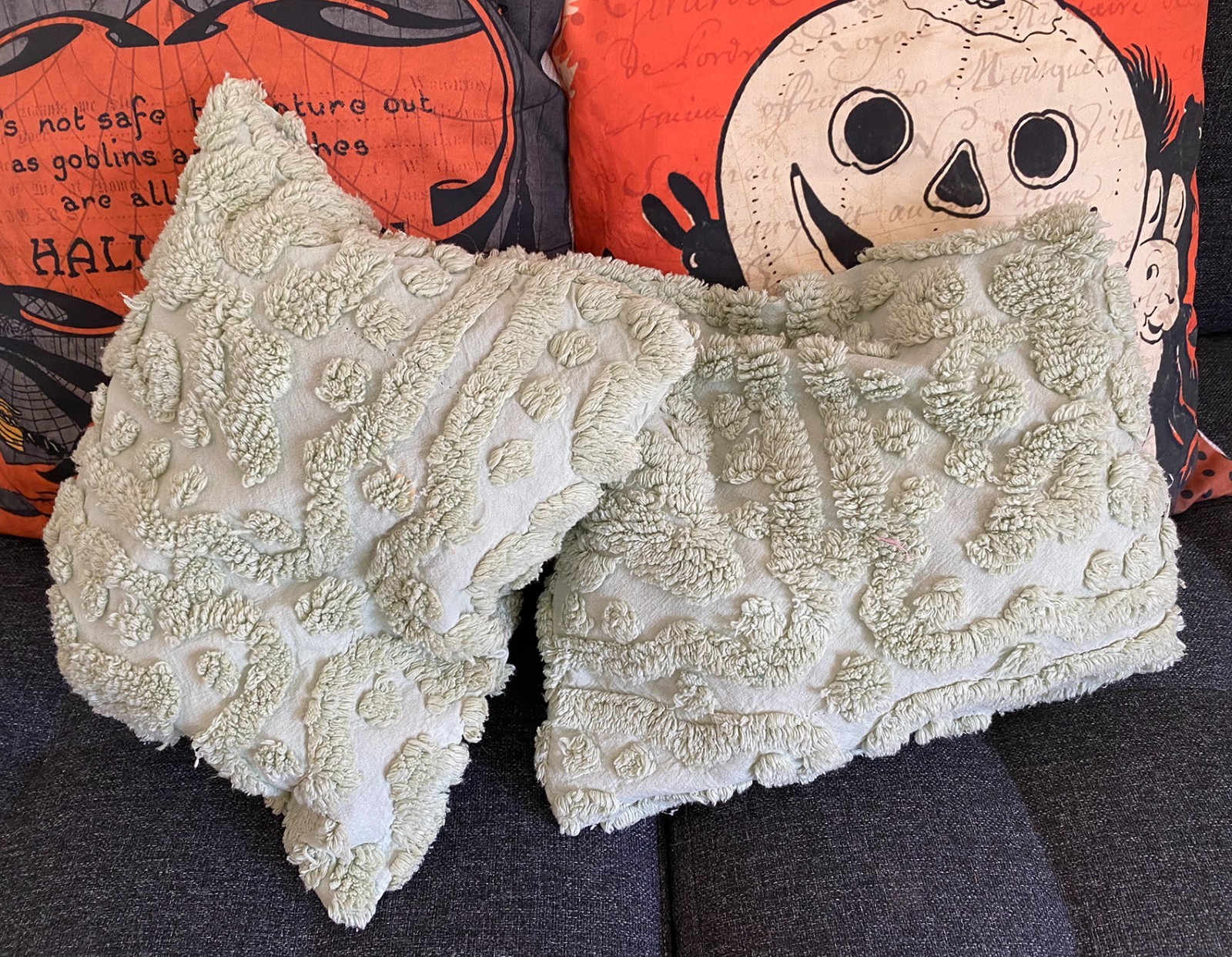 Pair of Decorative Pillow Slip Cover from Vintage Chenille Bedspread VGC Two
