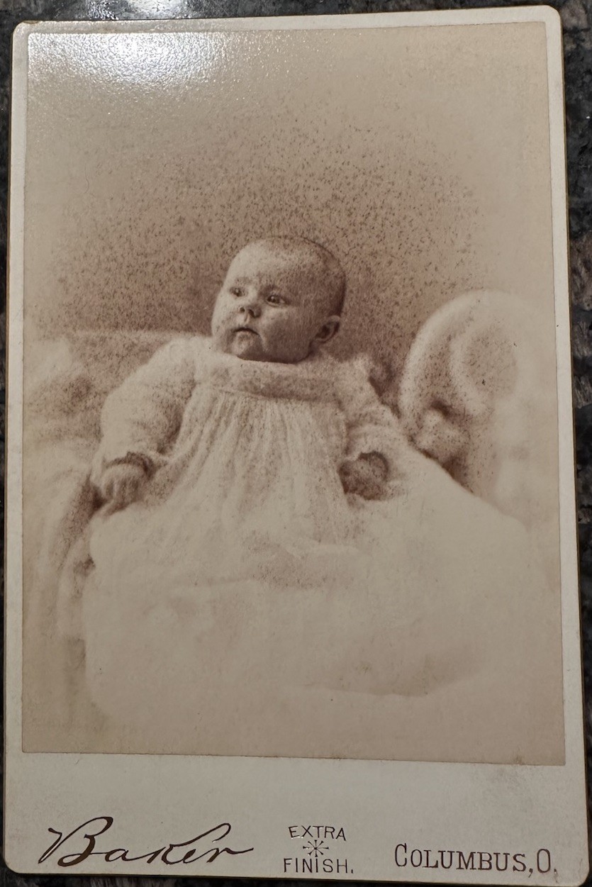 Antique 1890s Cabinet Card Baby Photo Baker’s Art Gallery Columbus Ohio Gold