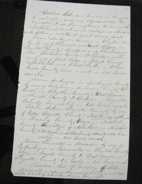 IOWA PIONEER MAIL STAGE COACH ROUTE  RESOLUTION 1854