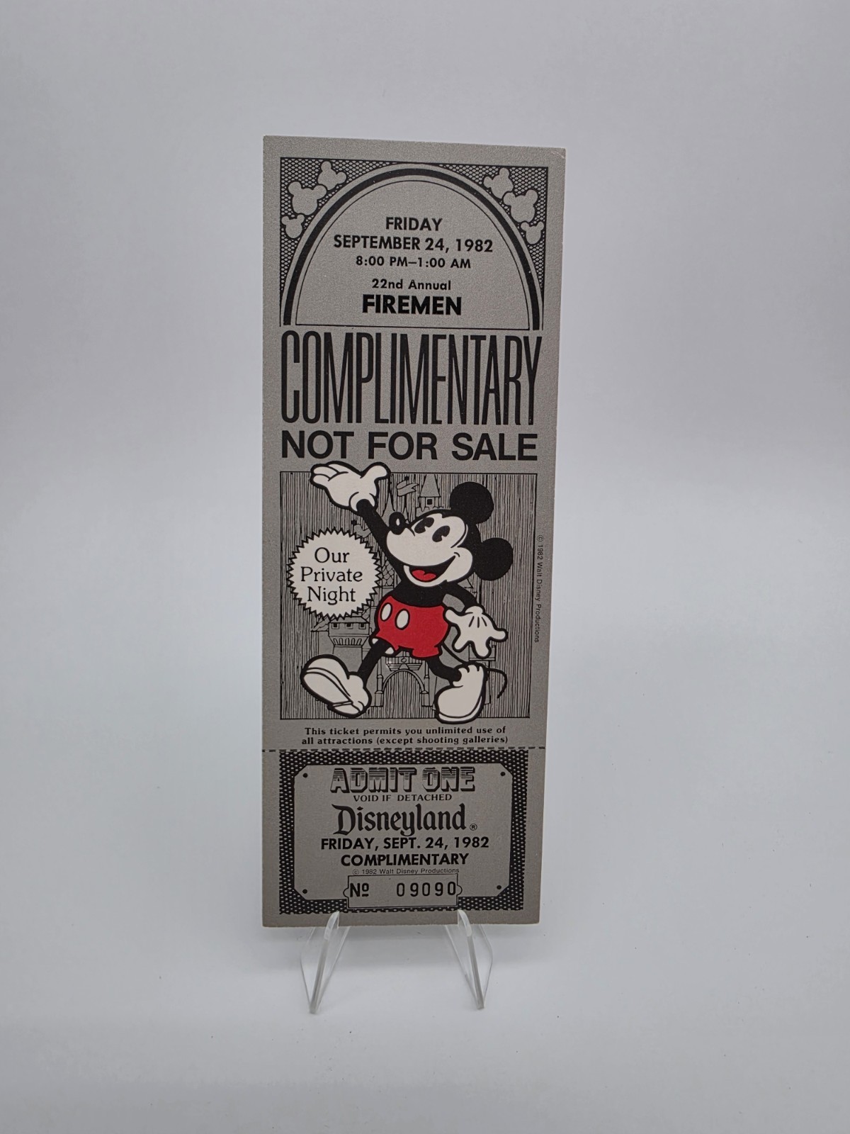 Vintage 1982 Disneyland Ticket Unused Complimentary Fireman Admission Ephemera