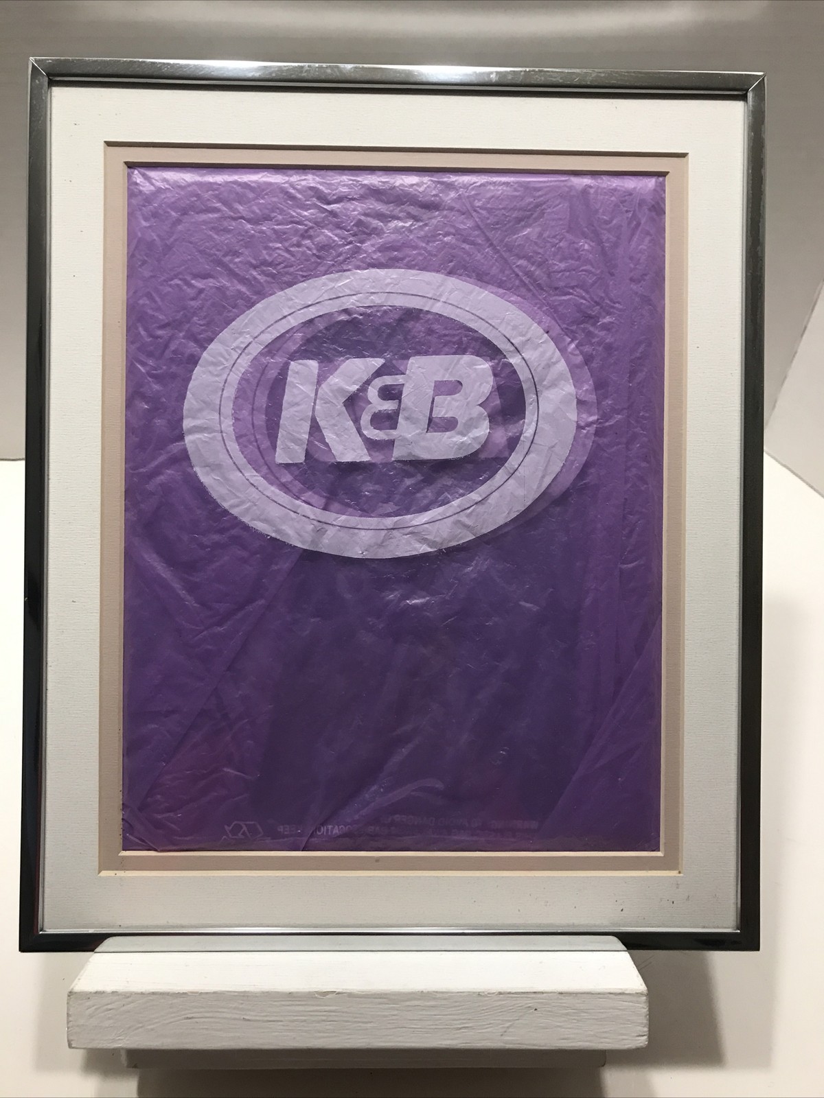 Vintage K&B DRUG STORE framed purple plastic bag-New Orleans