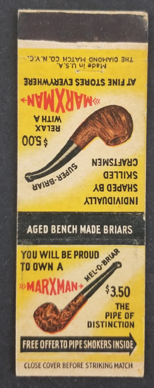 Vintage Marxman Smoking Pipe Tobacco Matchbook Cover