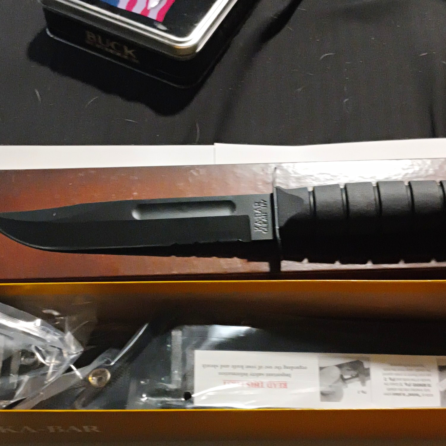 KA-BAR USMC Combat Knife Black Clip Point Combo Edge Carbon Steel w/Sheath