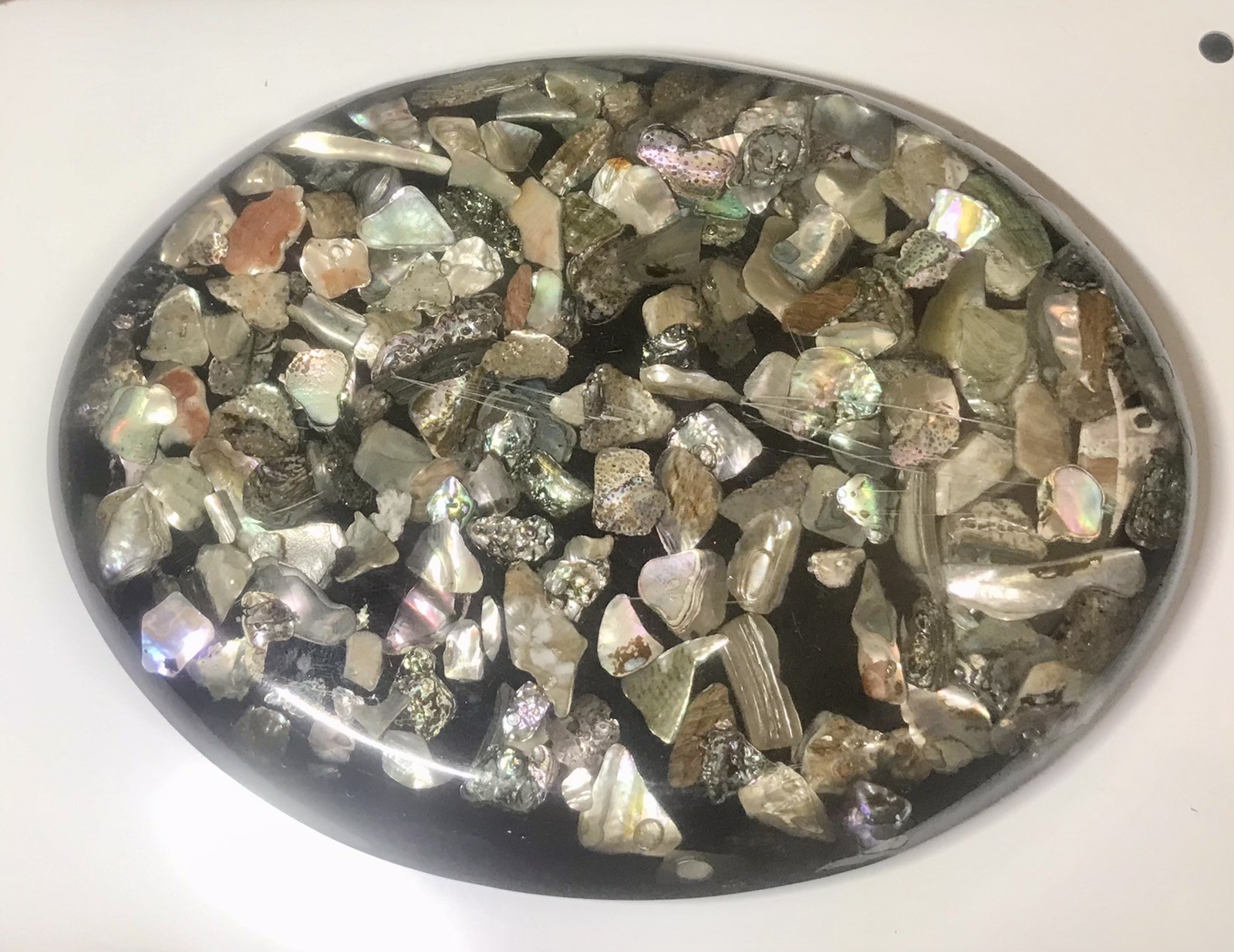 Vintage Handcrafted Abalone Shell Lucite Trivet Hot Plate Ocean Sea Shells Decor