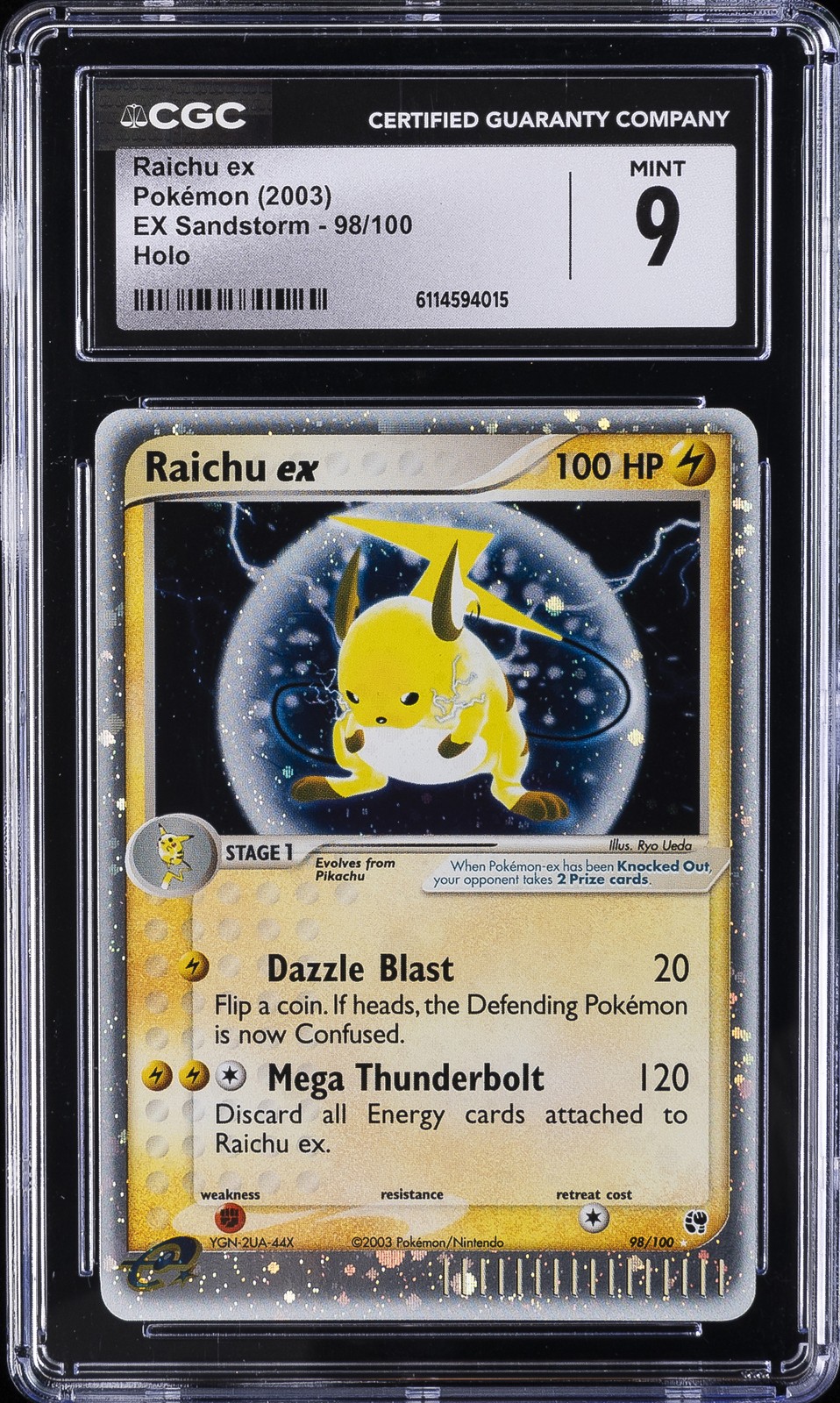 2003 POKÉMON EX SANDSTORM EX SANDSTORM #98/100 RAICHU EX CGC 9
