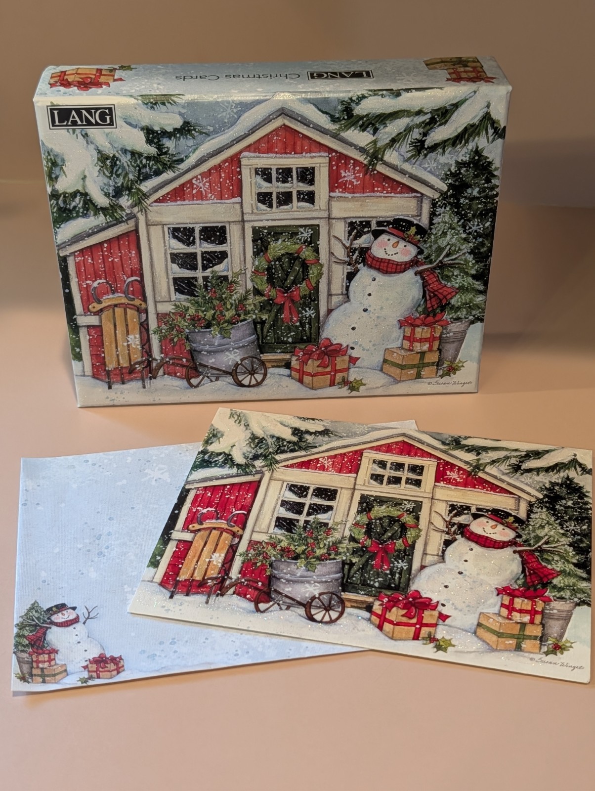 Lang ~ Snowman's Farmhouse Boxed Christmas Cards  Embellishments/Linen Paper NEW