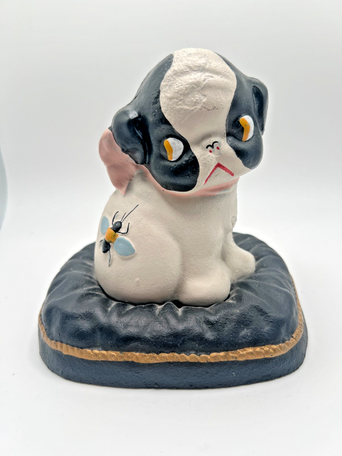 Vintage Hubley Puppo Dog Bee Pillow Cast Iron Coin Bank Reproduction