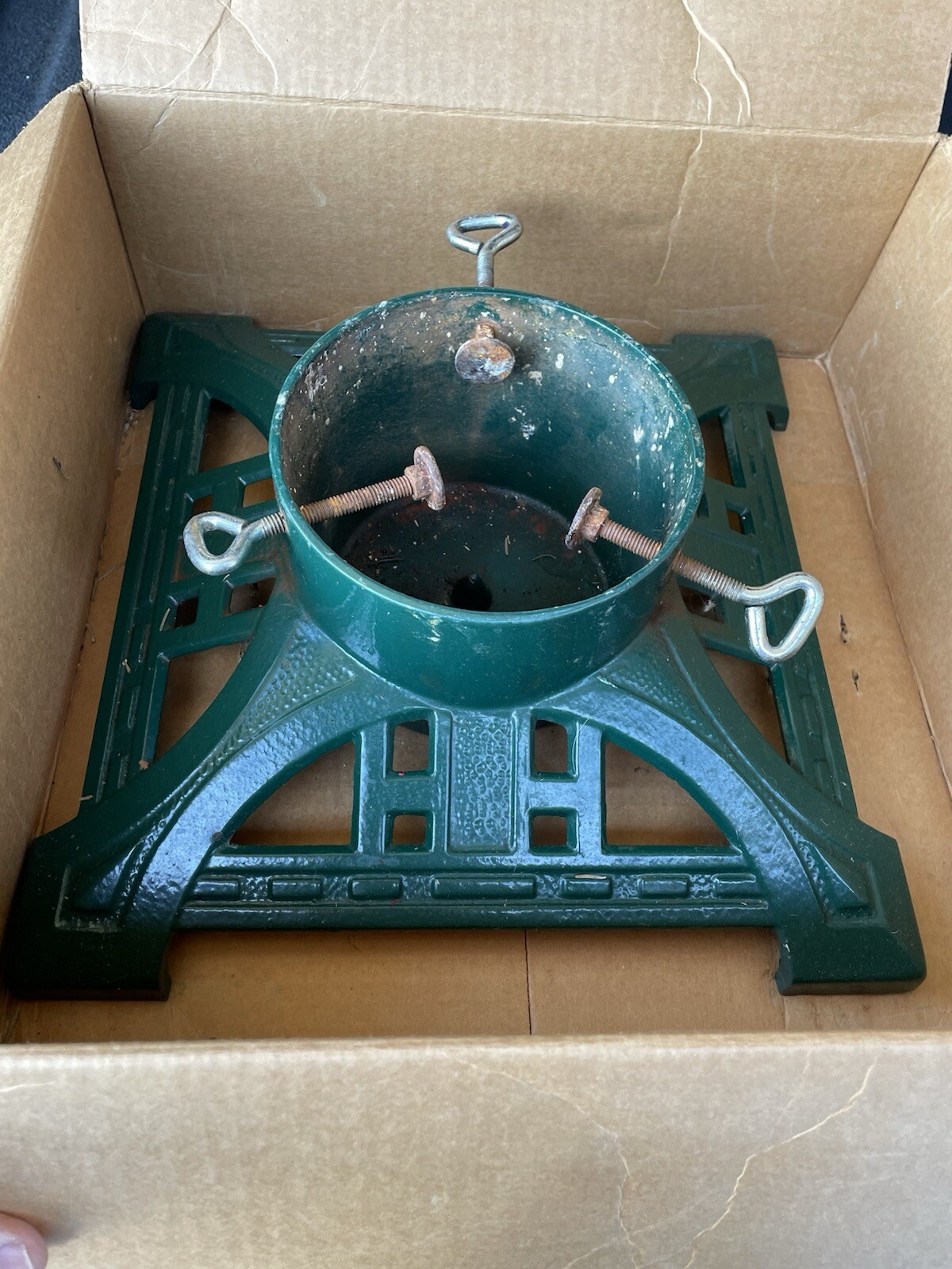 Vtge Cast Iron Christmas Tree Stand Green John Wright Heirloom 14\