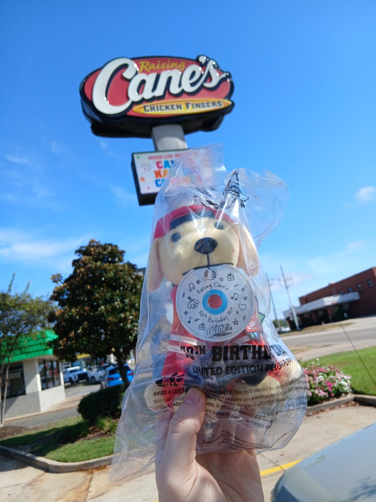 NEW Limited Edition Raising Cane's 30th Birthday Plush Dog w/ Cap, CD & Boombox 