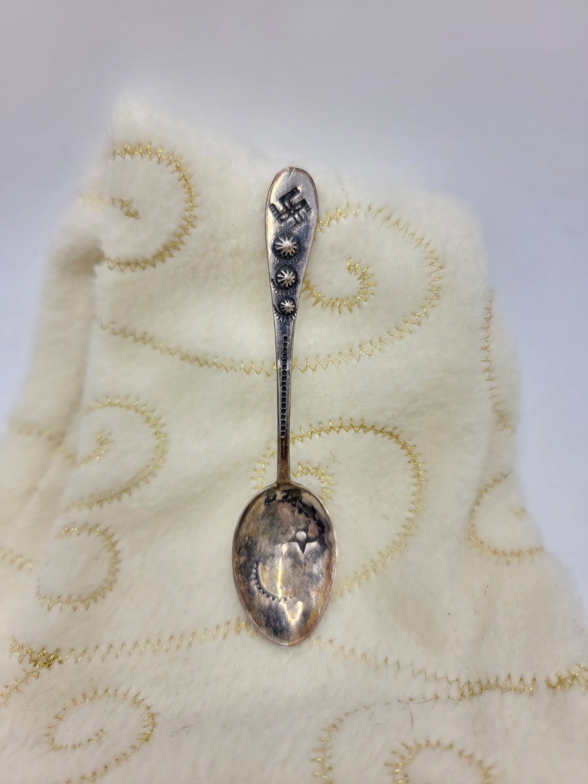 ANTIQUE 1920'S NAVAJO WHIRLING LOG STAR CRESCENT MOON FRED HARVEY ERA STG SPOON