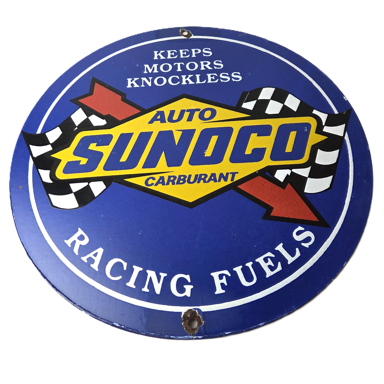 Vintage Sunoco Racing Fuels Sign - Gas Service Station Porcelain Pump Ad Sign