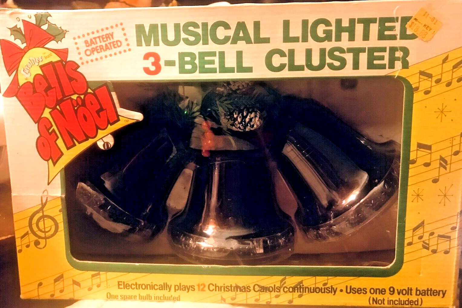 Vintage Carolites Bells of Noel Musical Lighted 3-Bell Cluster Christmas NOS