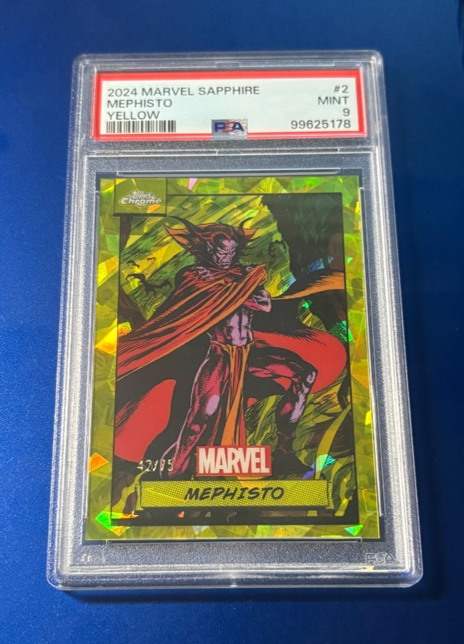 2024 Topps Chrome Marvel #2 Mephisto Doom Spider Iron YELLOW SAPPHIRE /75 PSA 9