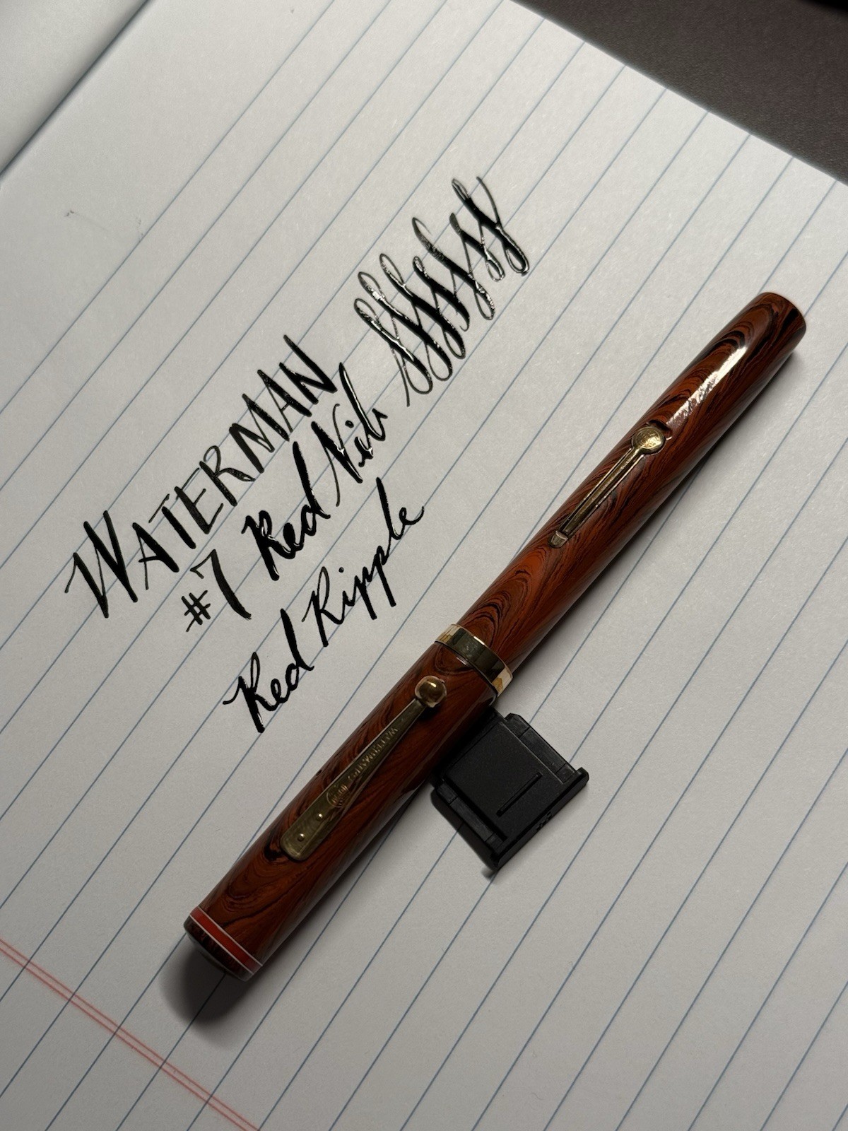 1927 Waterman’s Red Ripple 7 Red Nib 14k Nib Vintage Fountain Pen