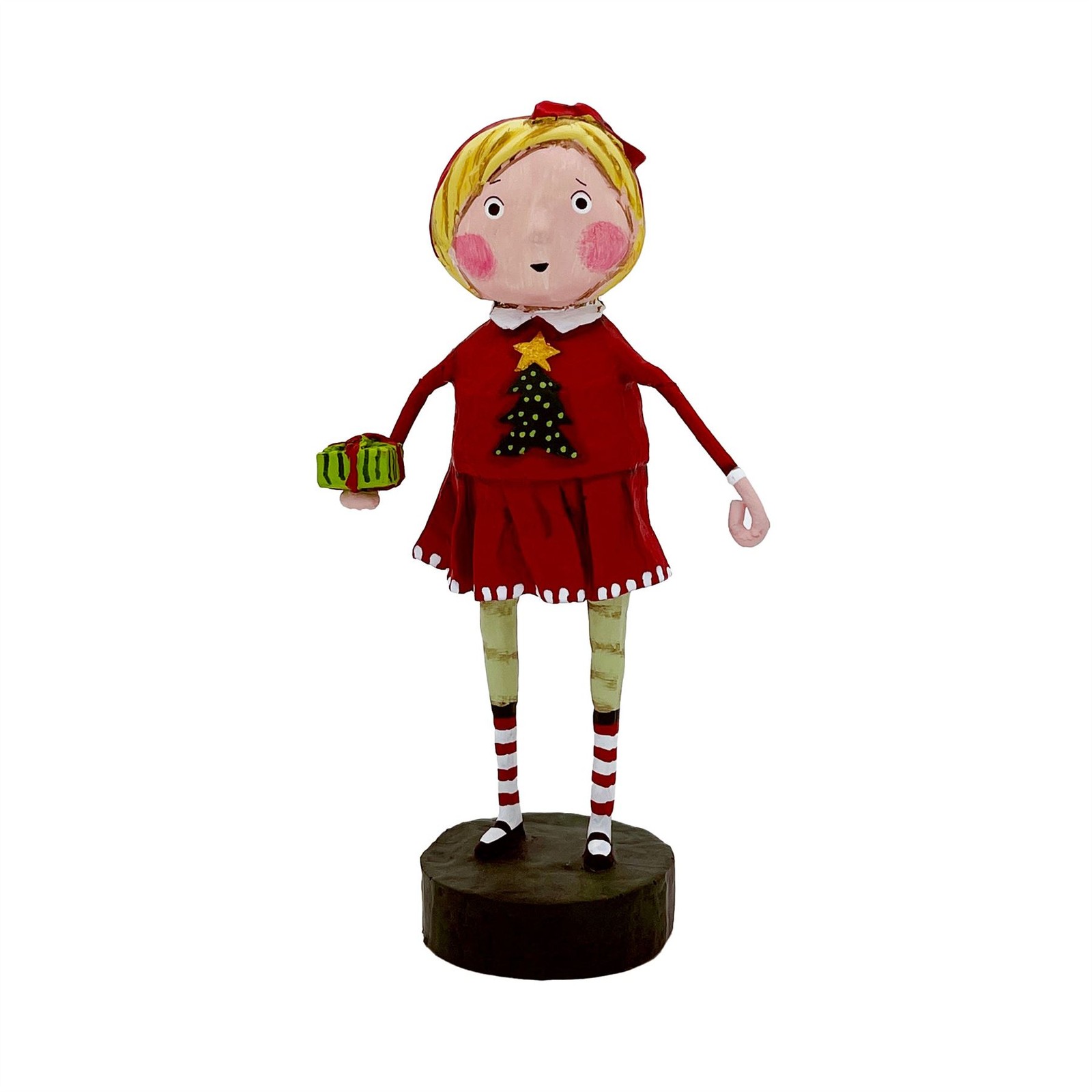 Lori Mitchell Gift Exchange Girl in Red Sweater & Skirt Figurine 11173