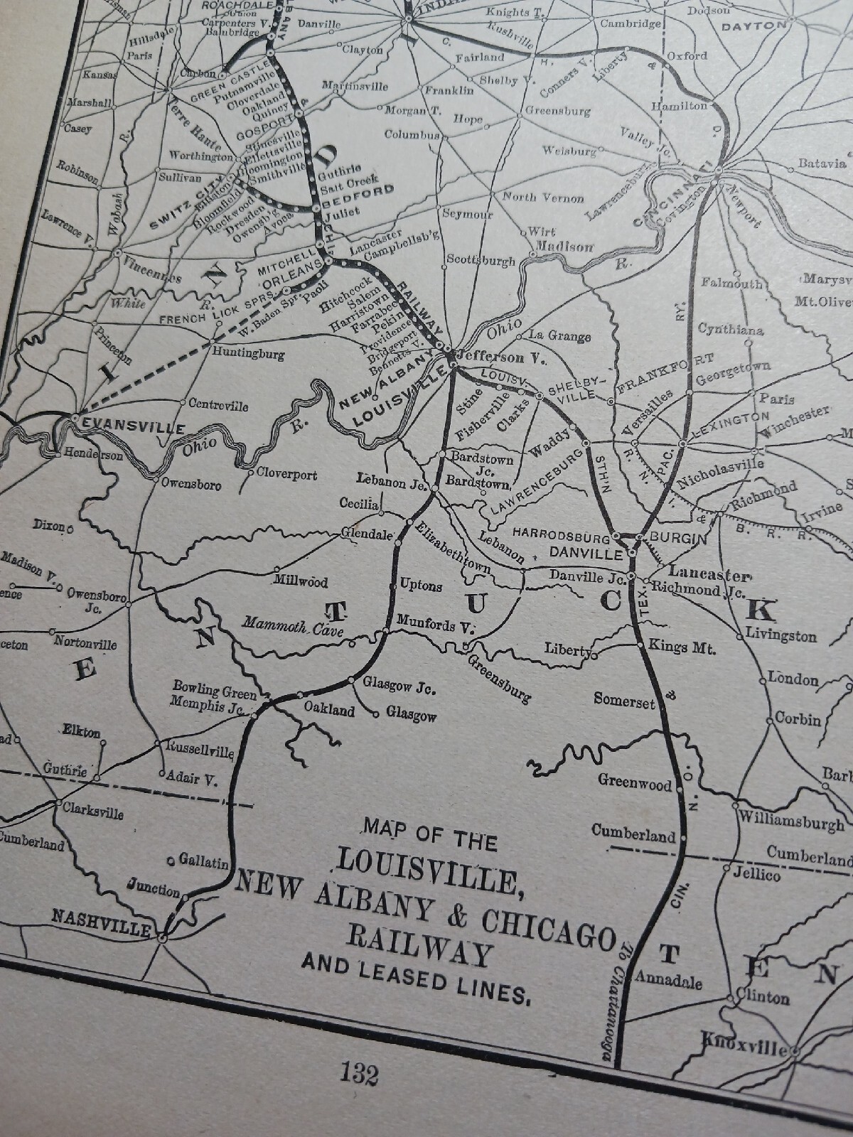 ☆1895 train map LOUISVILLE,  NEW ALBANY & CHICAGO RAILWAY railroad route station