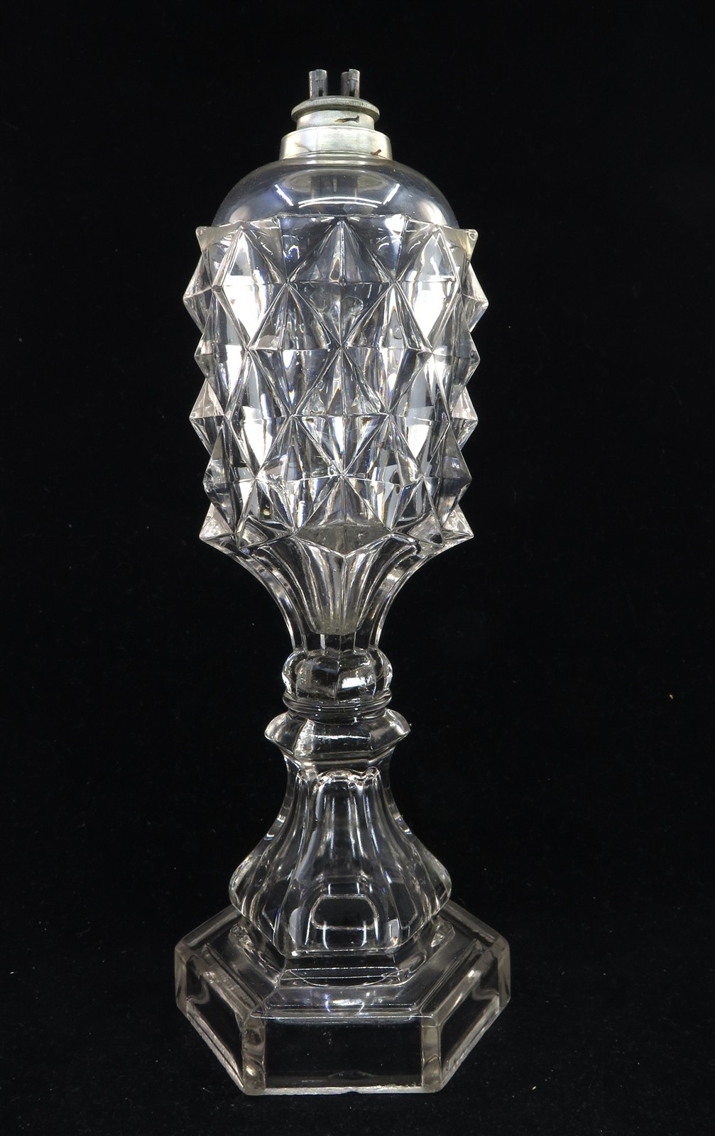 Antique c.1840 Boston And Sandwich Glass Co. Sawtooth Hexagonal Whale Oil Lamp