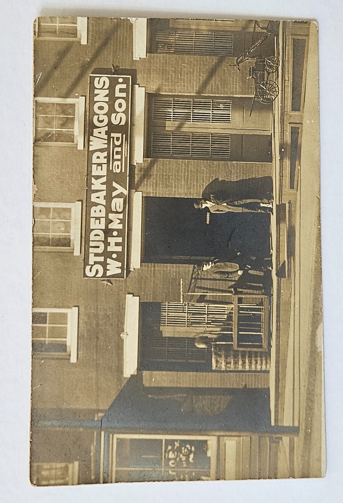Rare Antique Real Photo Postcard (RPPC) – W.H. May & Son Storefront with Studeba