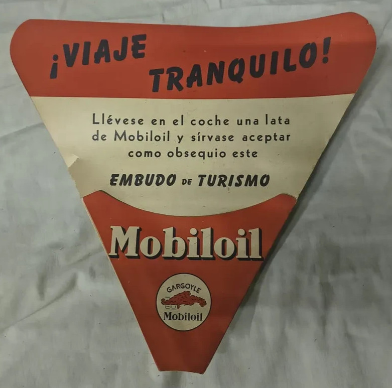 OLD RARE SCARCE ARGENTINA GARGOYLE MOBILOIL CARDBOARD FUNNEL FOR TOURIST CAR AD