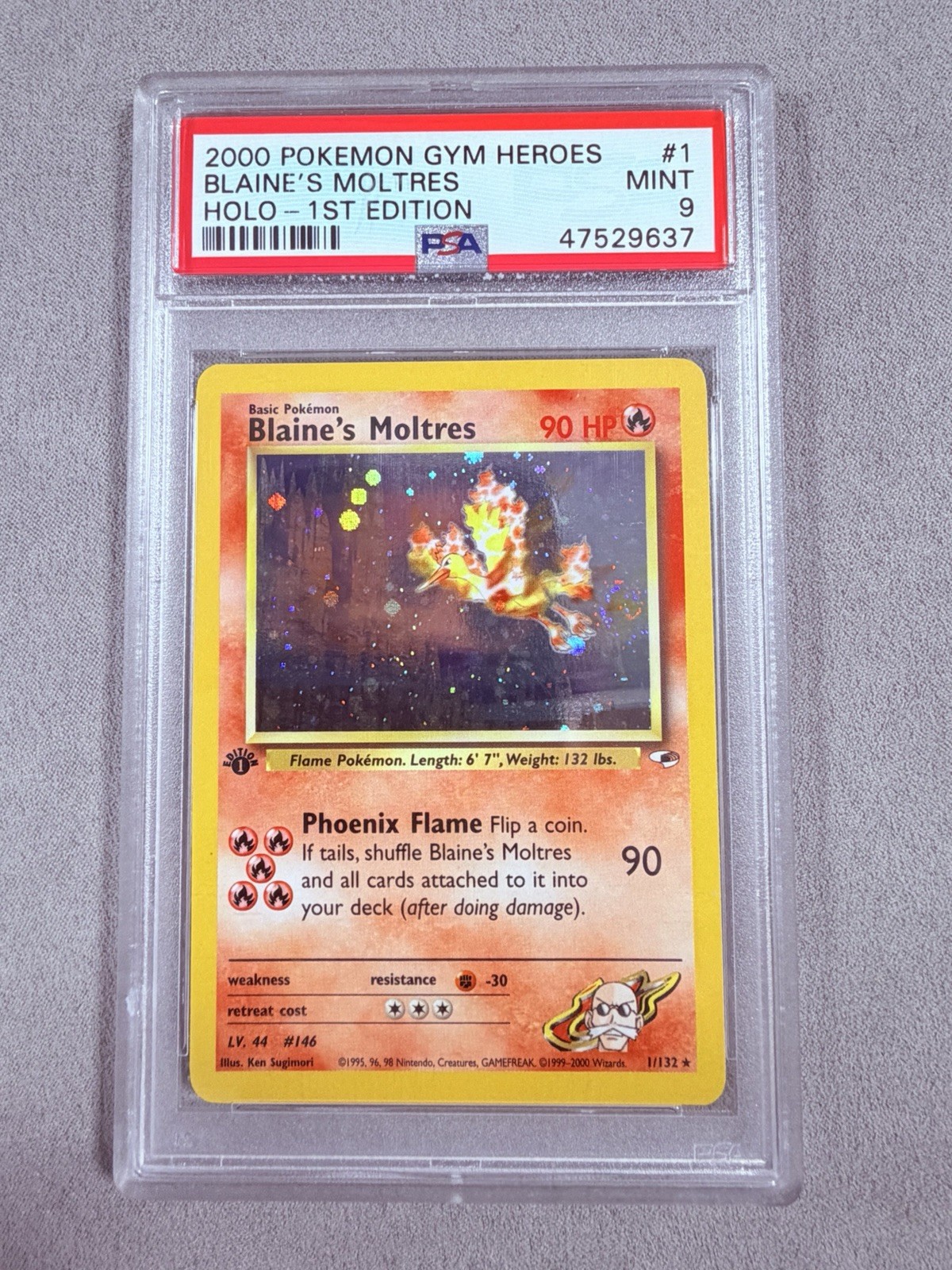 Blaine\'s Moltres 1st Edition Holo 2000 Gym Heroes PSA 9 SWIRL