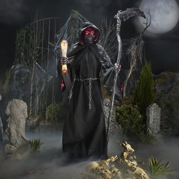 Home Accents 7.5 FT Grave Bones Animated LED Fiery Reaper Halloween 25PA03048
