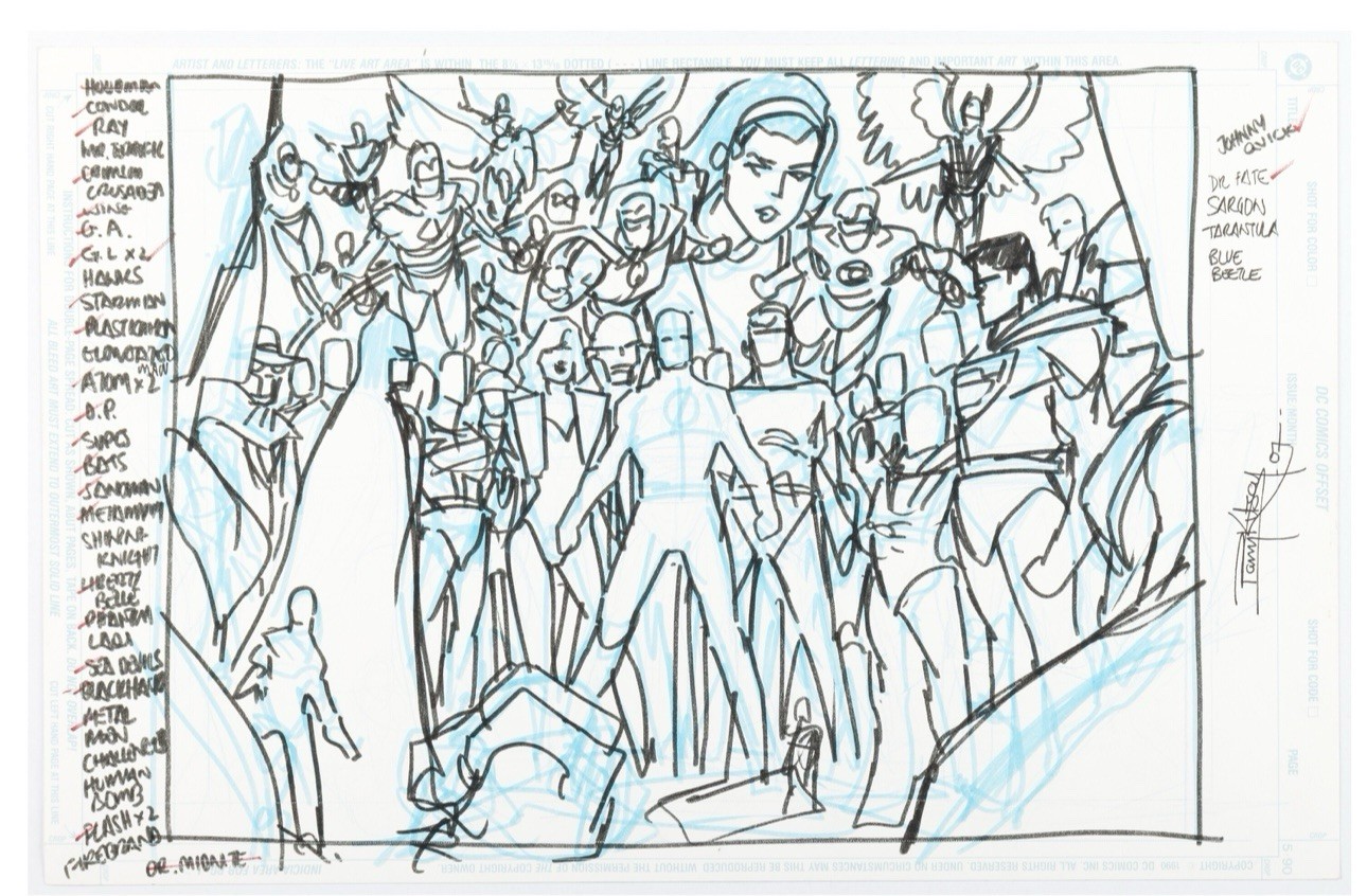 JLA: Year One #11 Double Splash Pages 21-22 Preliminary Original Art (DC, 1998).