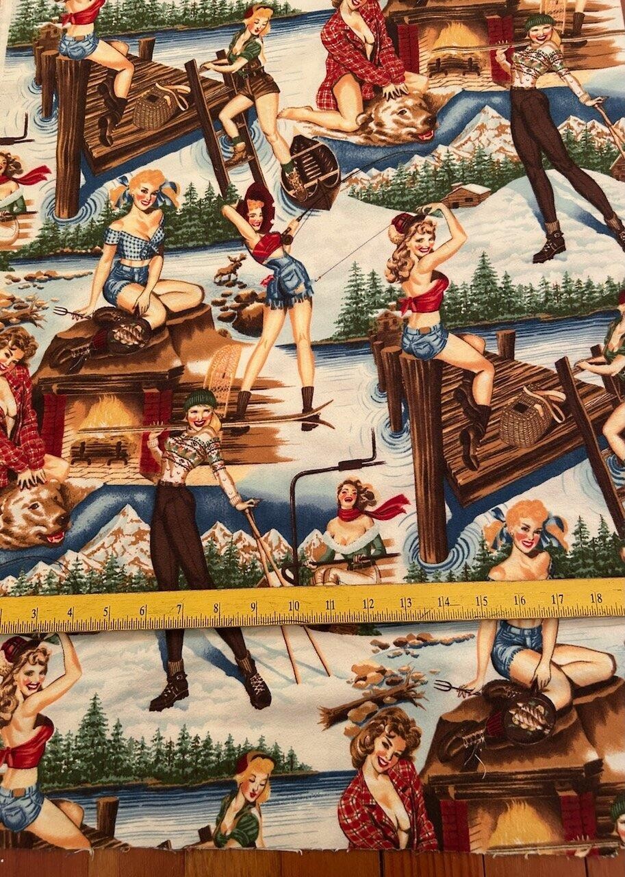 Alexander Henry Great OutDoors Pin-Ups Flannel Fabric 7  YD Piece Out of Print