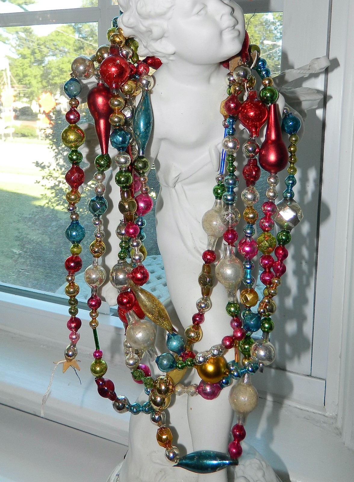 11 Ft 100% ANTIQUE Vintage MERCURY Glass Bead Christmas Garland Big Beads