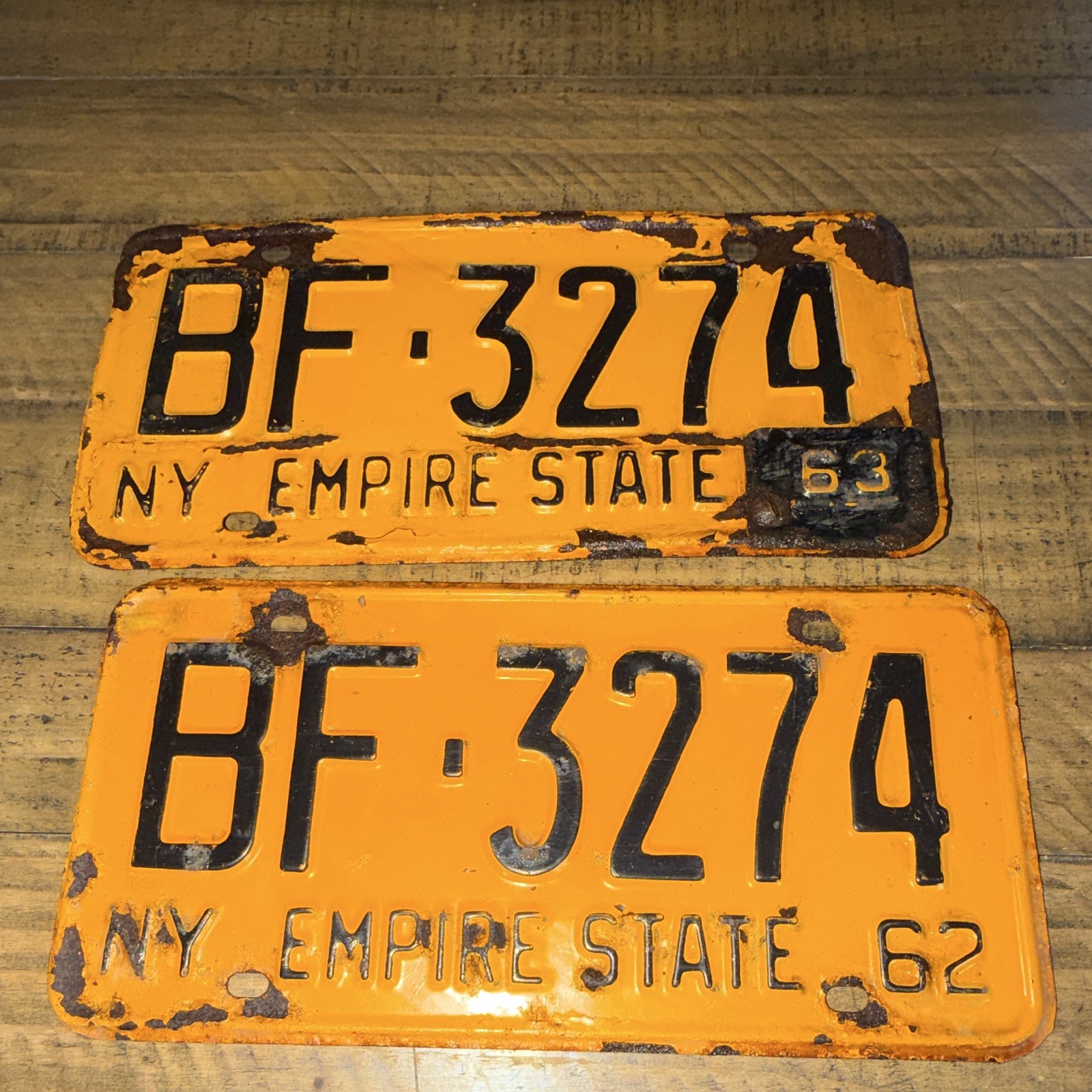 Vintage Antique pair New York 1962-63  License Plates Garage Man Cave collection