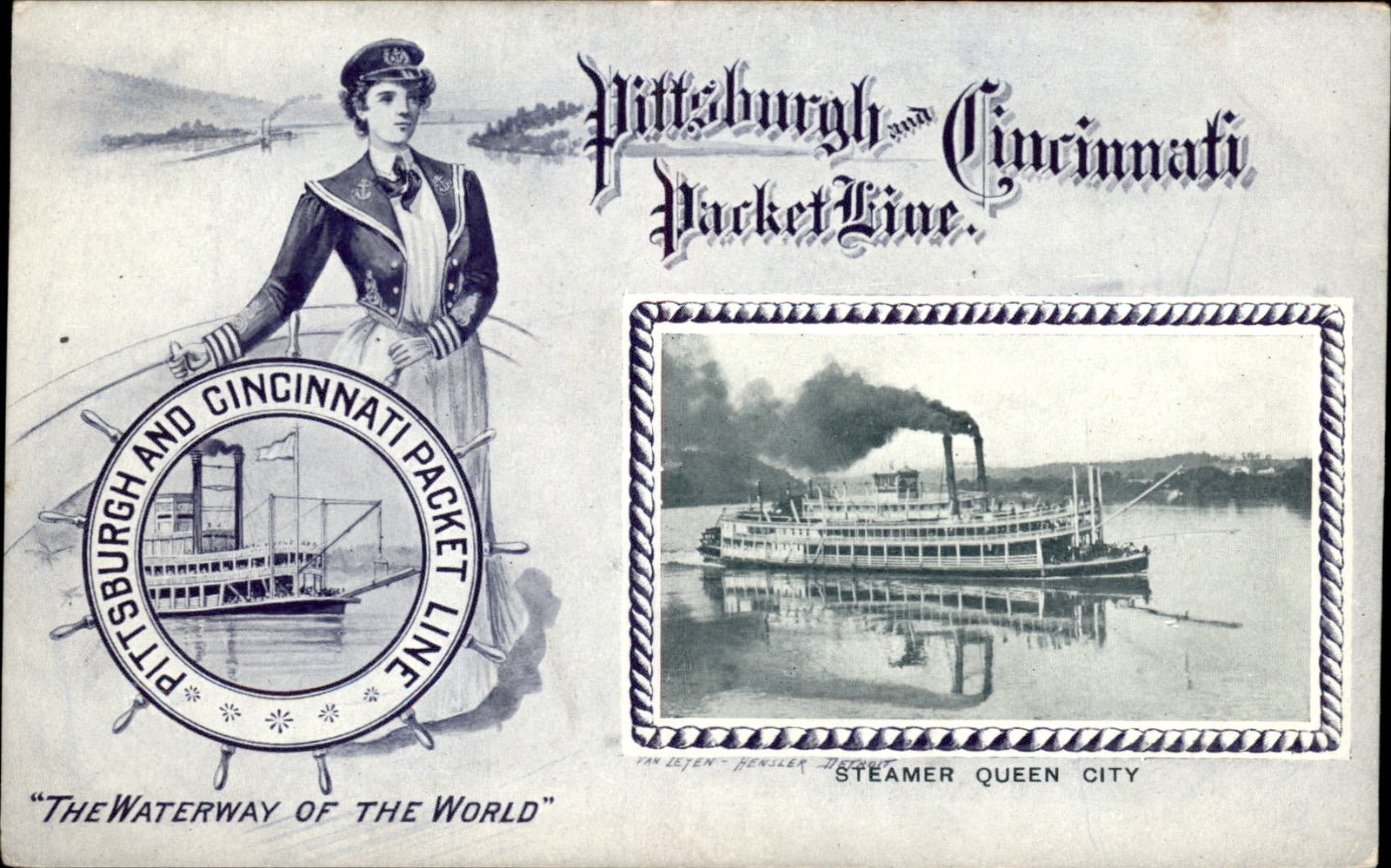 Pittsburgh Cincinnati Packet LIne Steamer Queen City c1905 Postcard bhn