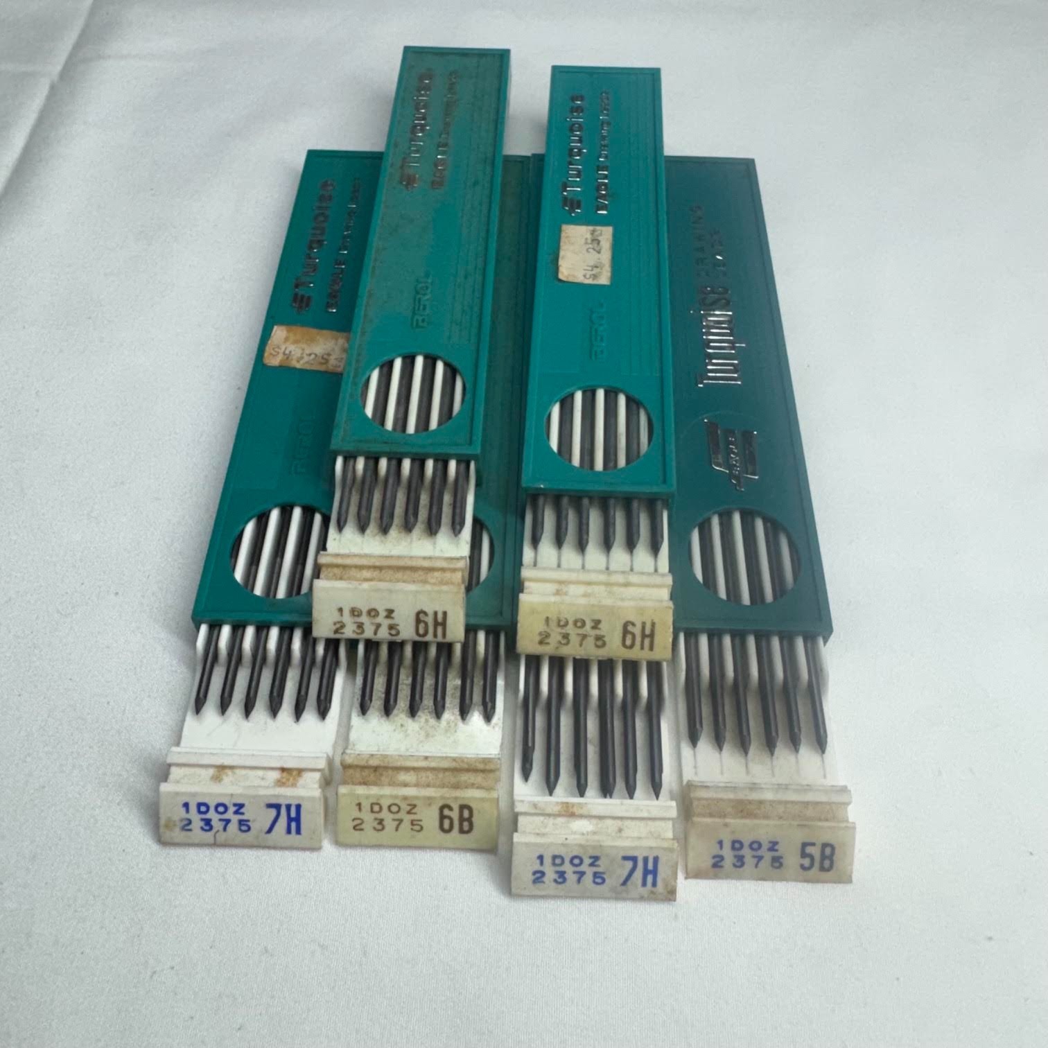 Vintage Berol Turquoise Eagle 2375 6H, 7H, 6B, 5B Drawing Lead, 6 Tubes Drafting
