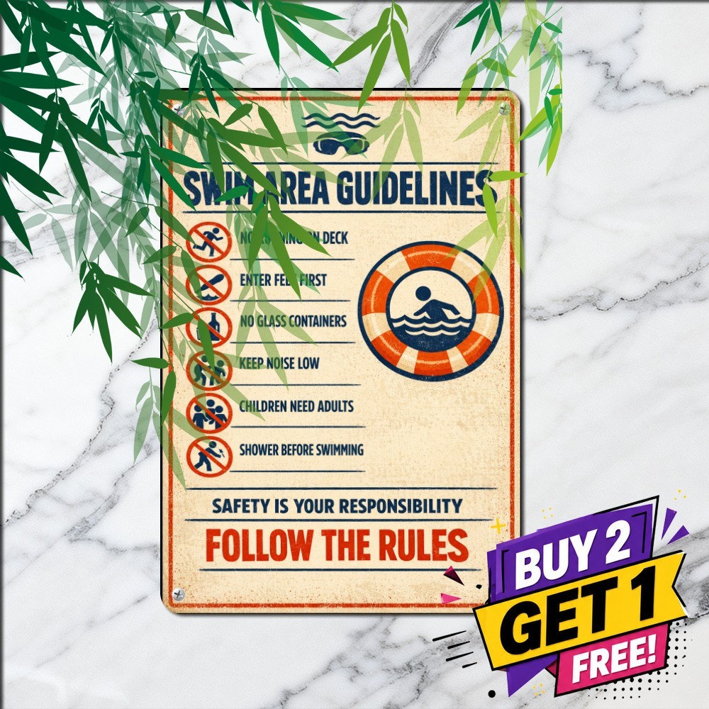 Swimming Pool Safety Rules Sign Backyard Aquatic Patio Tin Metal Plaque 8x12