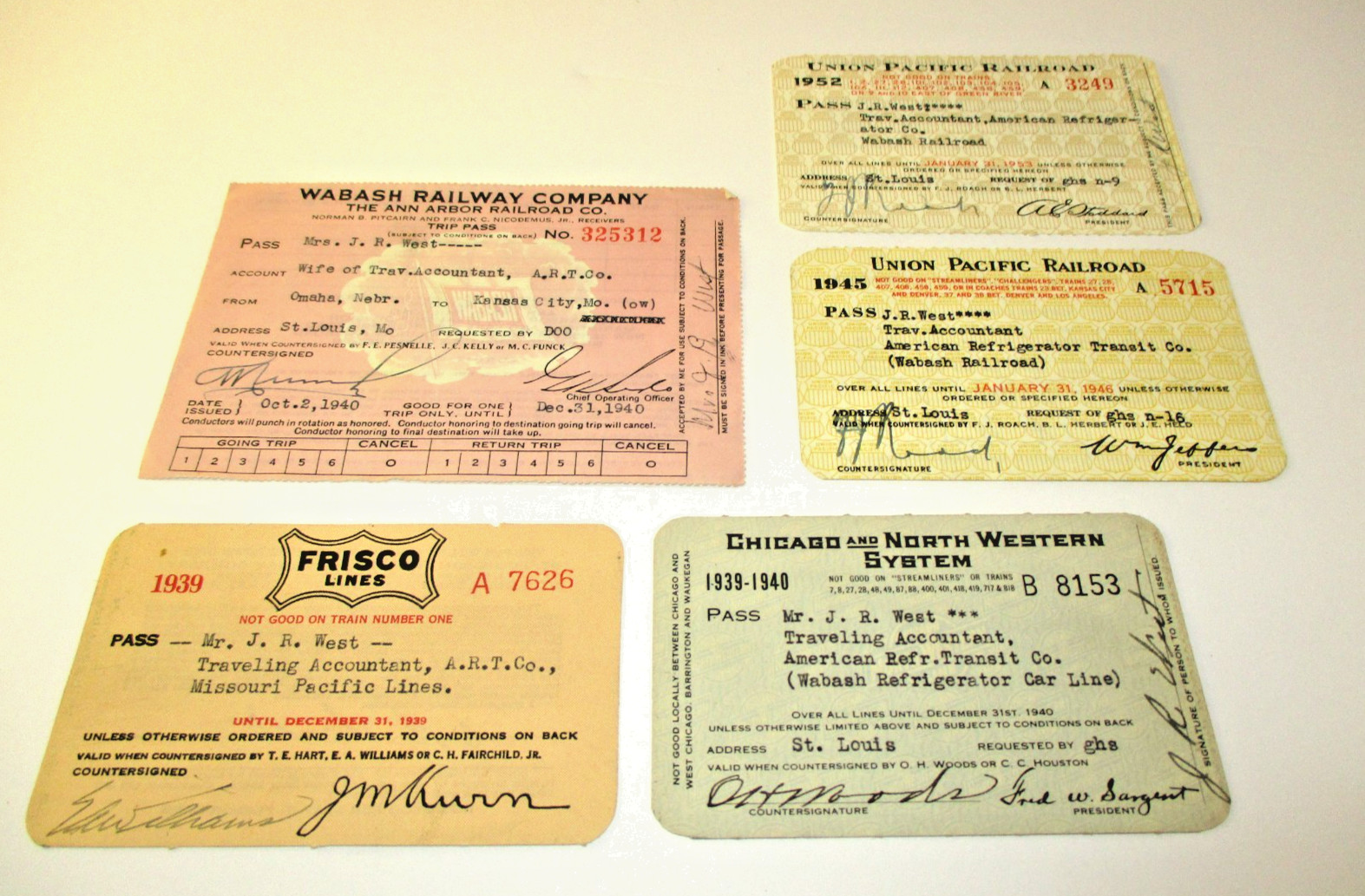 Vintage Train Tickets Wabash, Frisco.. Collectible Ephemera 1939.