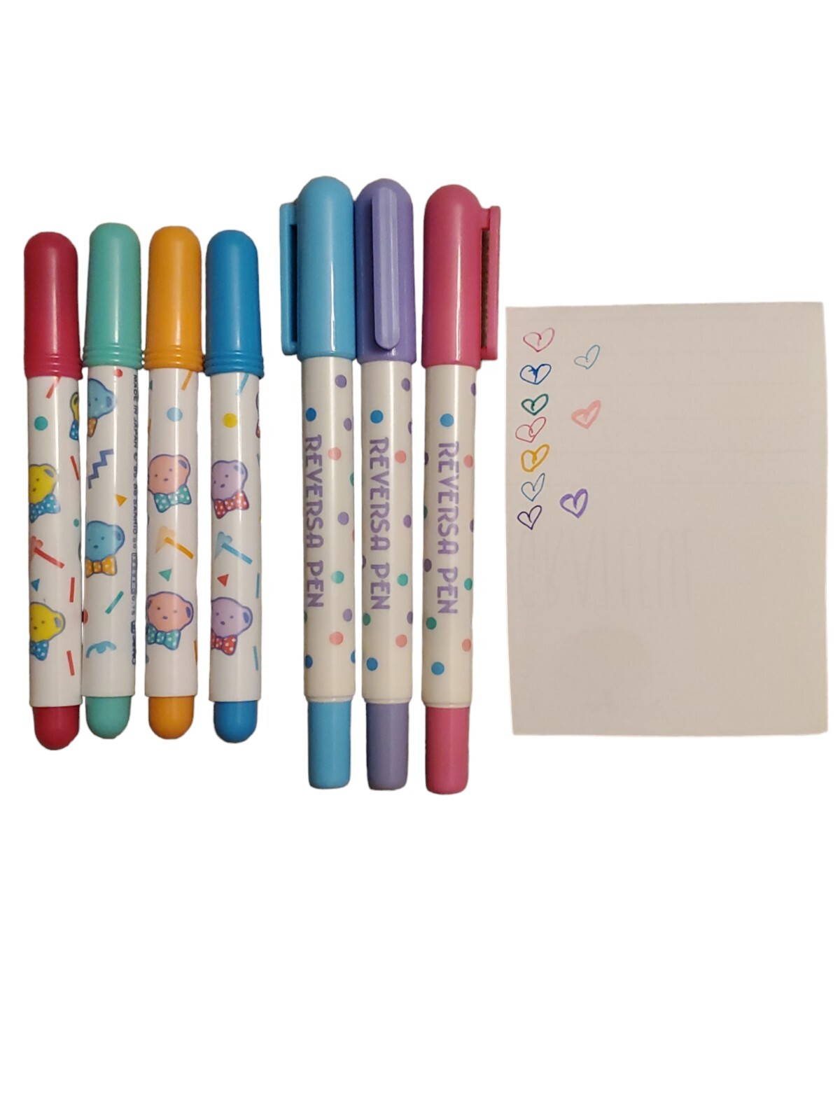 Vintage 1984 1986 Sanrio Hello Kitty Bear Markers Reversa Pen Set Of 7 ALL WORK